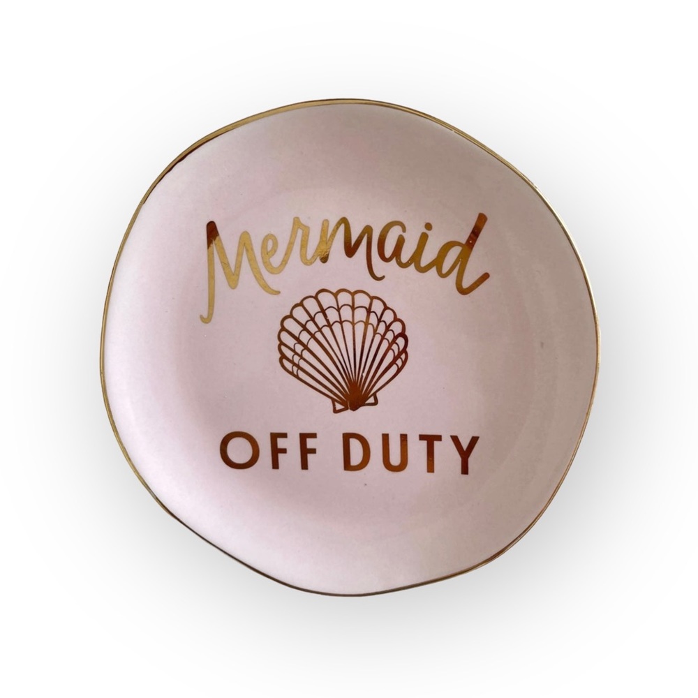 new Slant Mermaid Off Duty ☻ Round Porcelain Trinket Tray Candy Dish ☻ Pink Gold - Picture 3 of 10